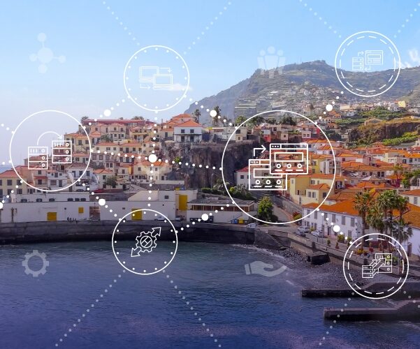 photo of Madeira, Portugal with technology and business icons