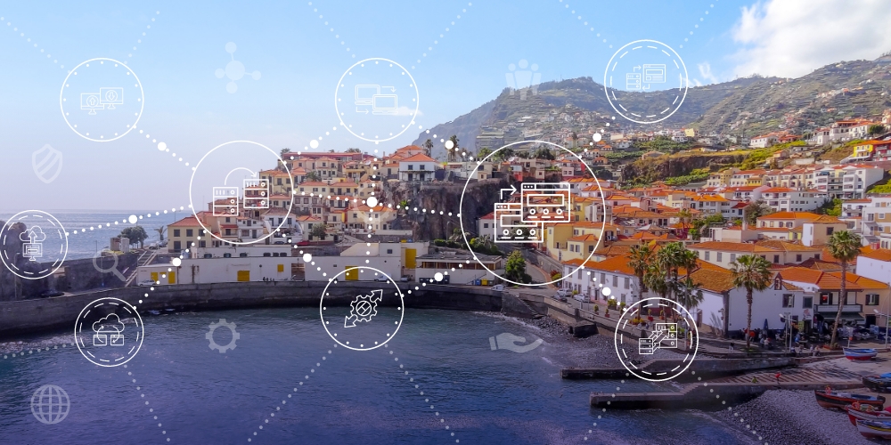 photo of Madeira, Portugal with technology and business icons